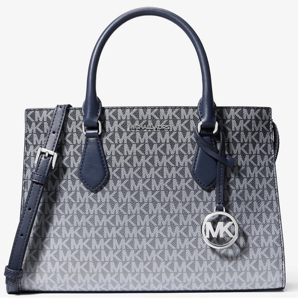Michael Kors Sheila Medium Ombré Signature Logo Satchel Bag Navy Blue Multi - Picture 1 of 9